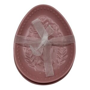 Crofton Mauve Pink Egg Shaped Stoneware Appetizer Plates Set 3 Embossed Floral